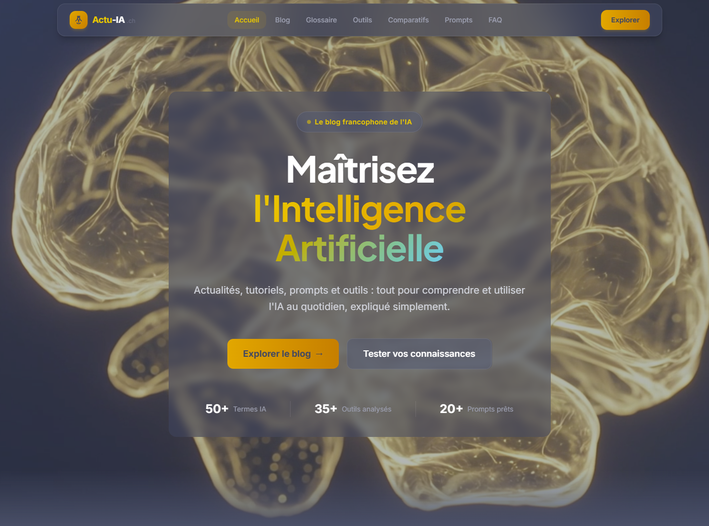 Création site web Actu IA — plateforme actualités intelligence artificielle, site réalisé par CyberClinique Vaud