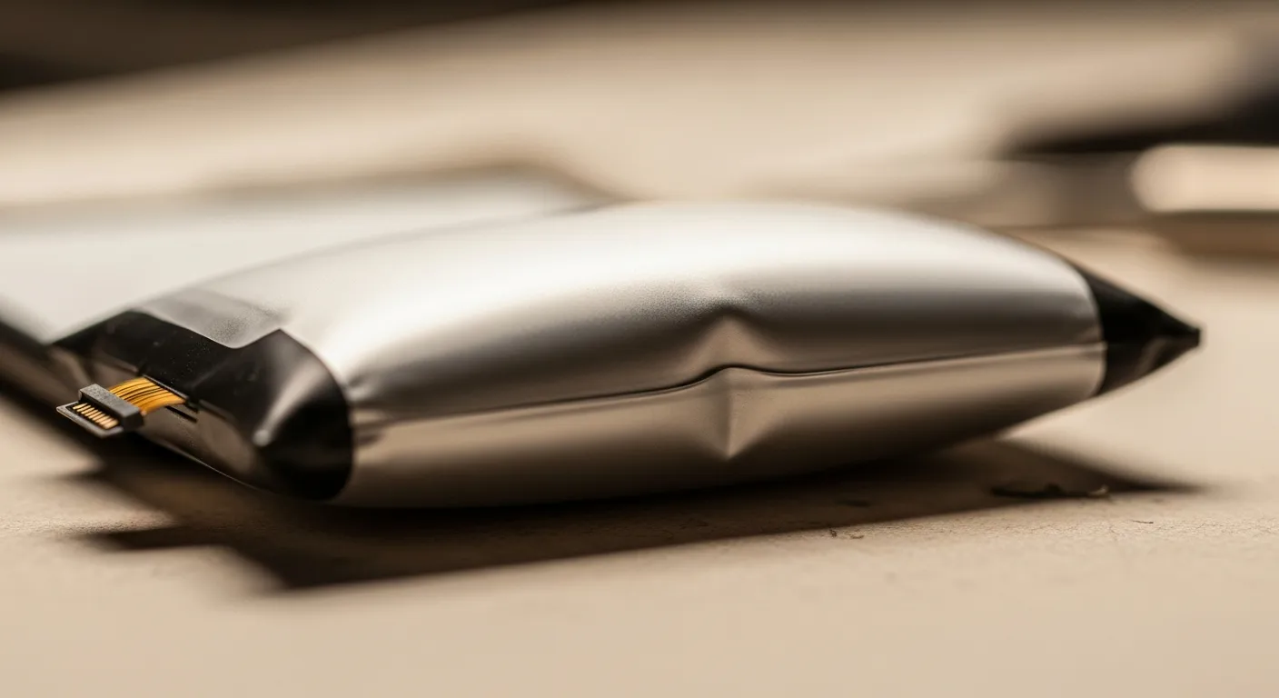 Batterie de smartphone gonflée (gros plan)