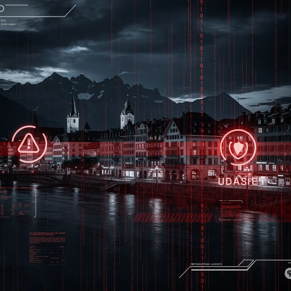 Carte de la Suisse avec des indicateurs de cyberattaques sur les infrastructures critiques en 2026