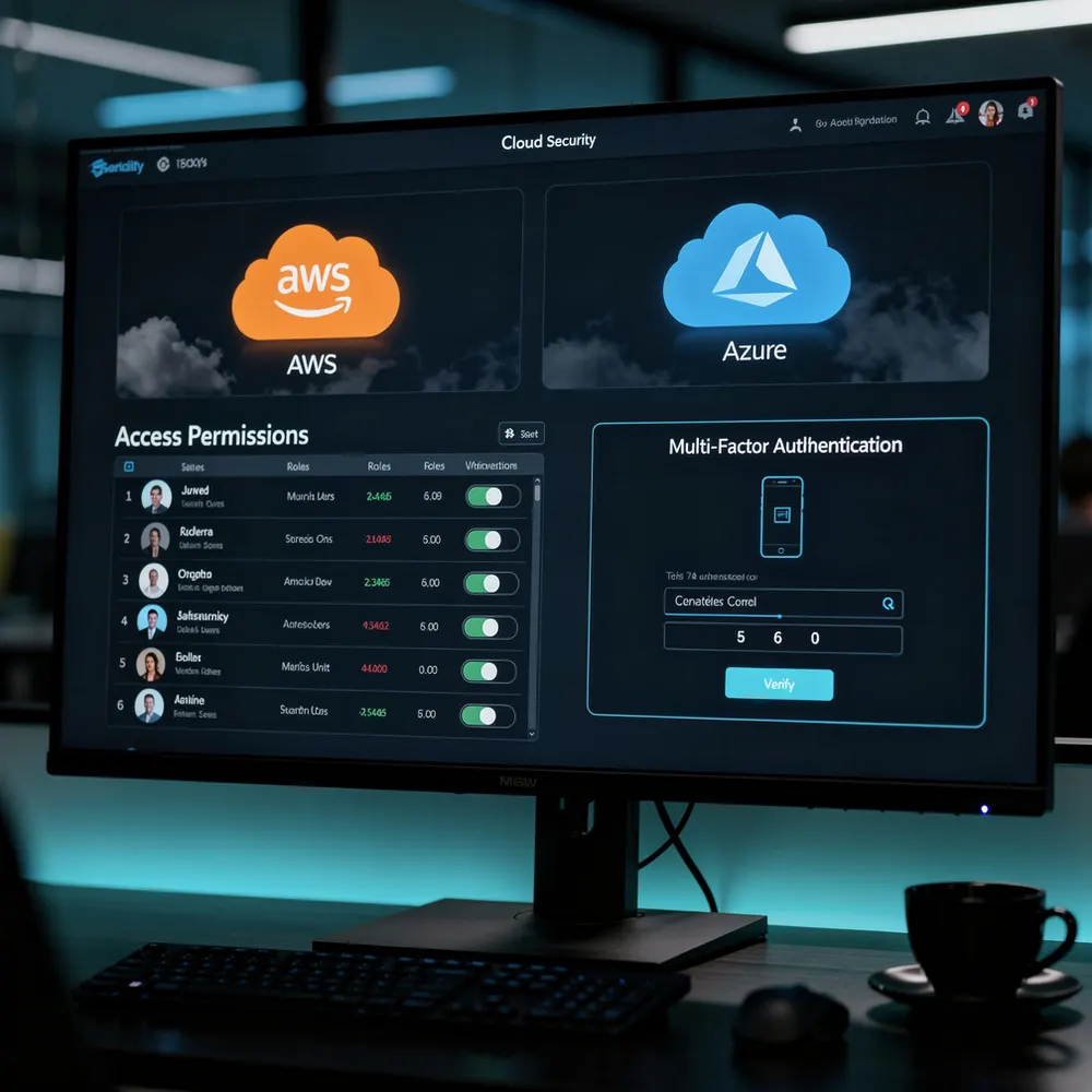 Tableau de bord de sécurité cloud montrant des alertes d'accès non autorisé et des indicateurs de transfert de données anormaux