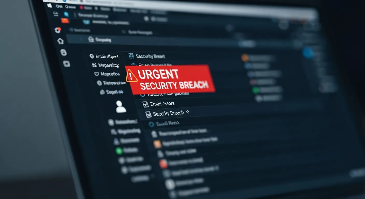 Boîte mail piratée et alerte de sécurité (gros plan)