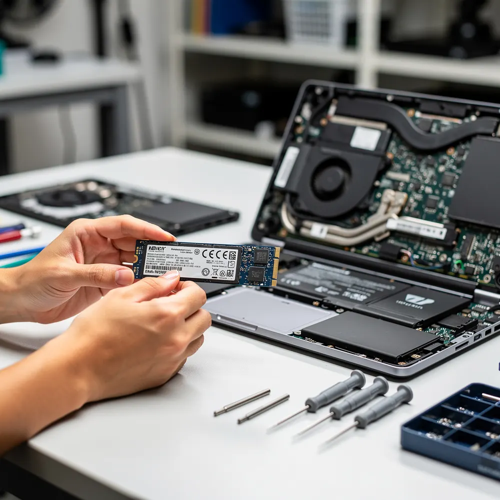 Disque SSD NVMe M.2 installé sur une carte mère d'ordinateur