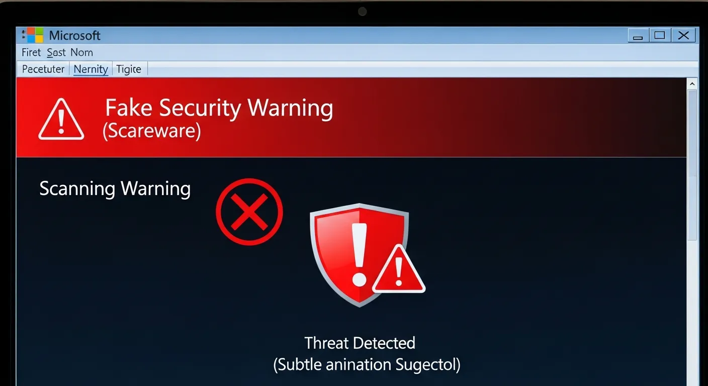 Écran bloqué par une fausse alerte Microsoft (gros plan)