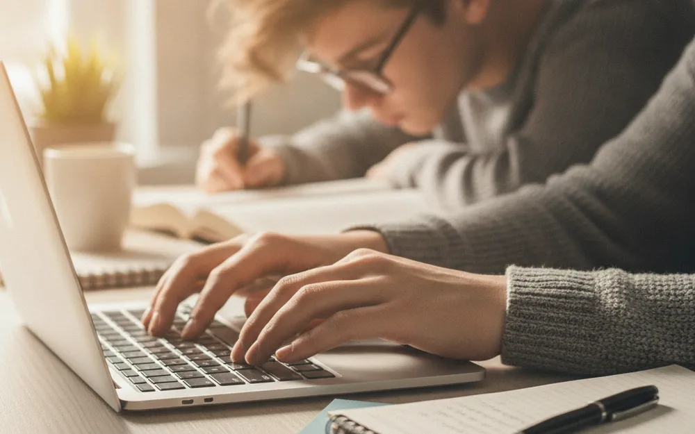 Étudiant travaillant sur un ordinateur portable à son bureau