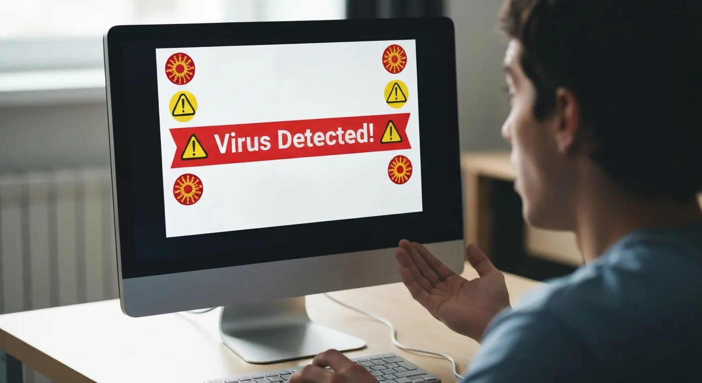 Fausse alerte virus en popup — technicien CyberClinique