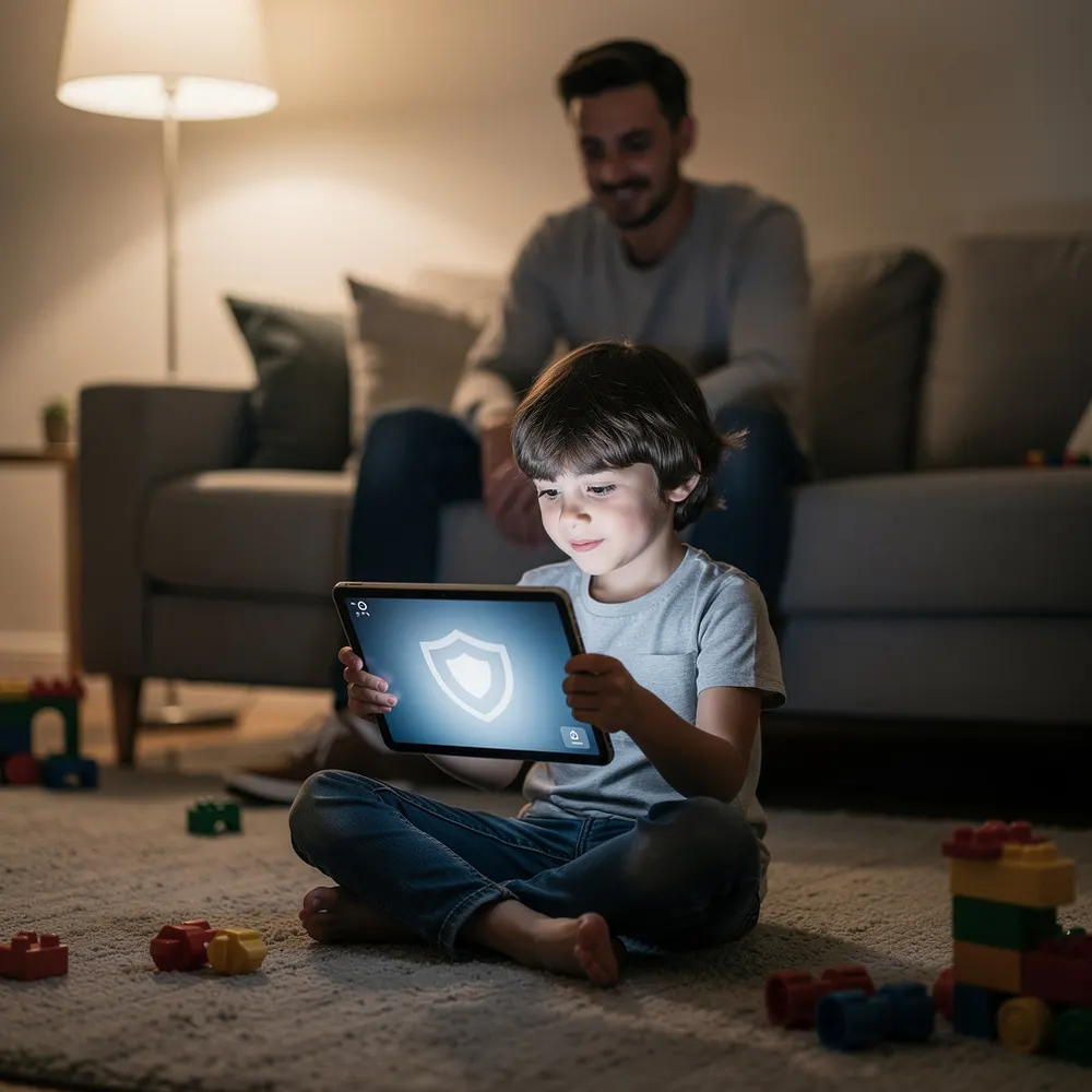 Enfant utilisant une tablette sous contrôle parental
