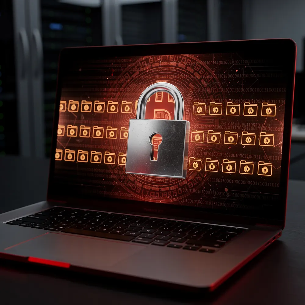 Écran d'ordinateur affichant une demande de rançon ransomware