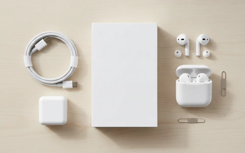 Boîte, câble et accessoires d'un smartphone prêts pour la vente