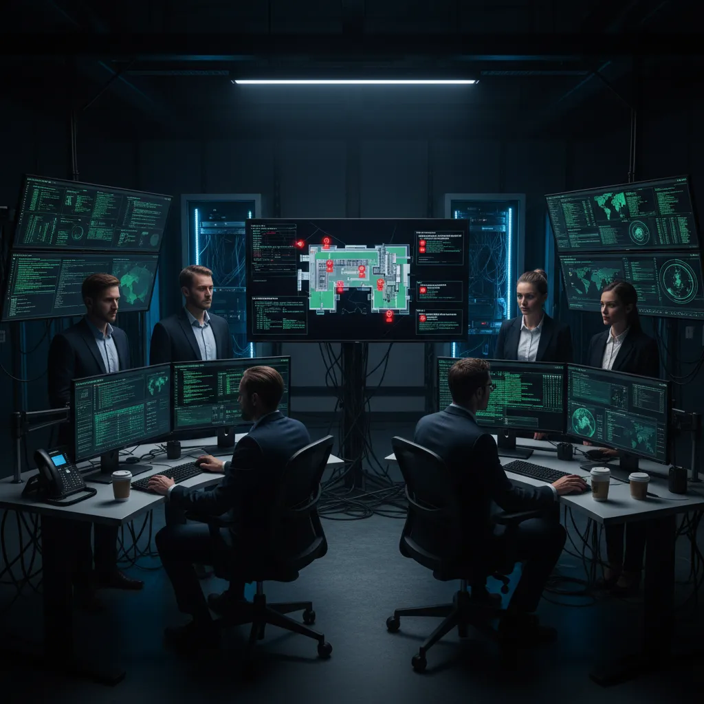 Équipe cybersécurité surveillance réseau hôpital