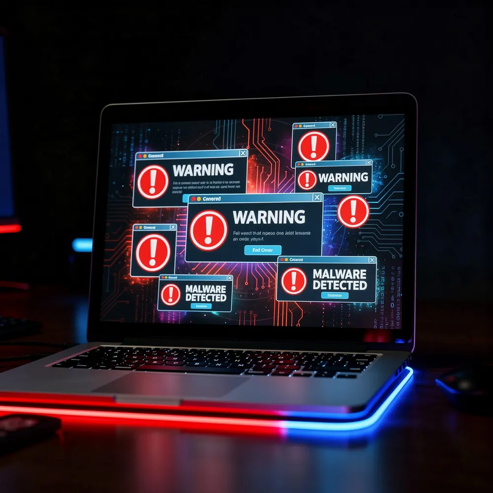 Alerte de sécurité — virus détecté sur un écran d'ordinateur