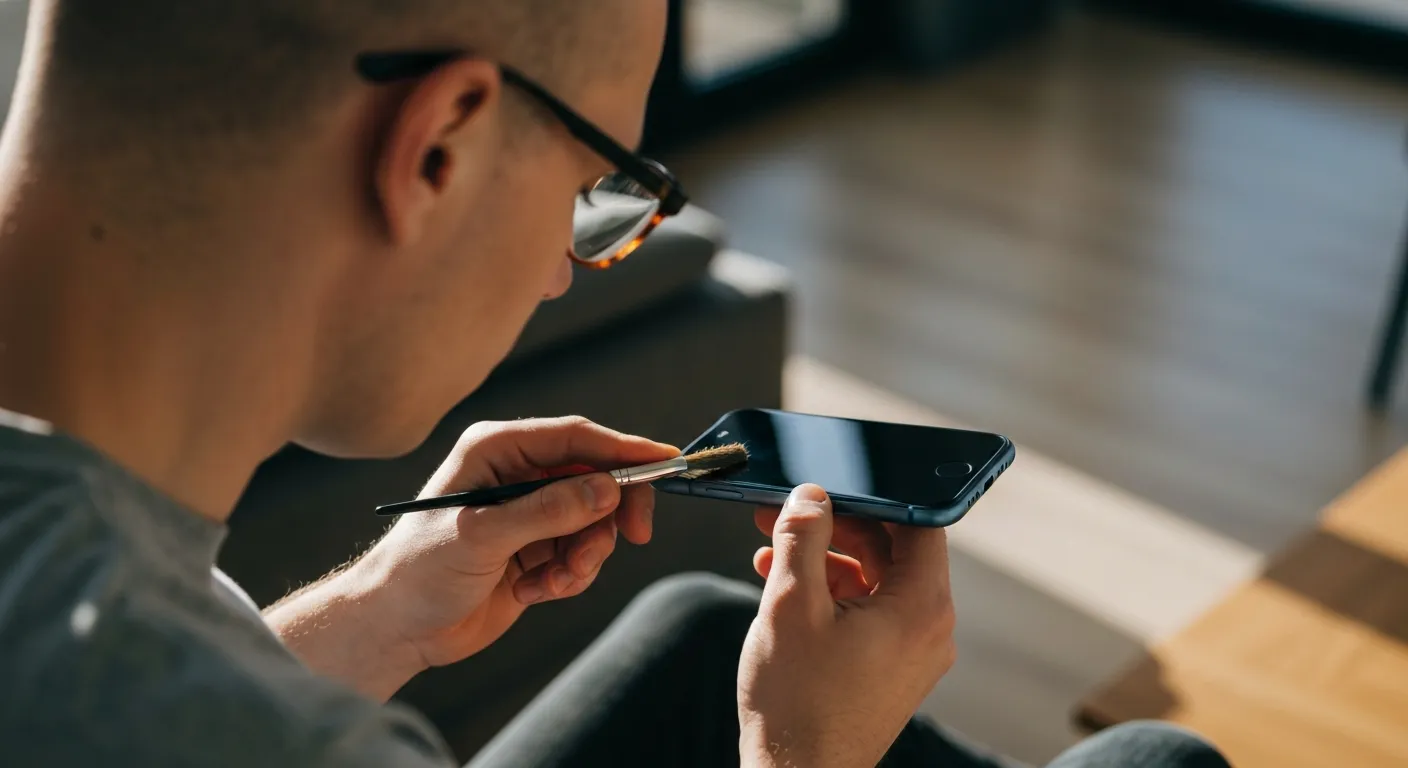 Nettoyage du port de charge d'un téléphone — technicien CyberClinique